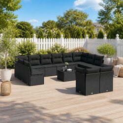 Garden Sofa Set 13 Piece Outdoor Furniture Patio Black Poly Rattan Modular