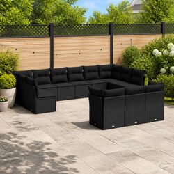 Garden Sofa Set 13 Piece Outdoor Furniture Black Poly Rattan Modular Patio