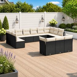 Garden Sofa Set 13 Piece Outdoor Furniture Patio Black Poly Rattan Modular