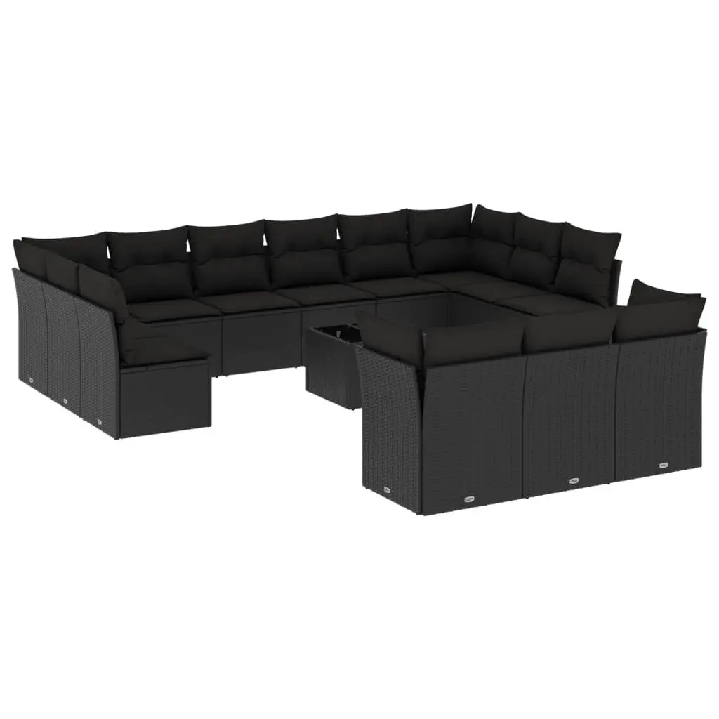 Modular Outdoor Sofa Set 14 Piece Weather-Resistant Black Poly Rattan Patio Furniture