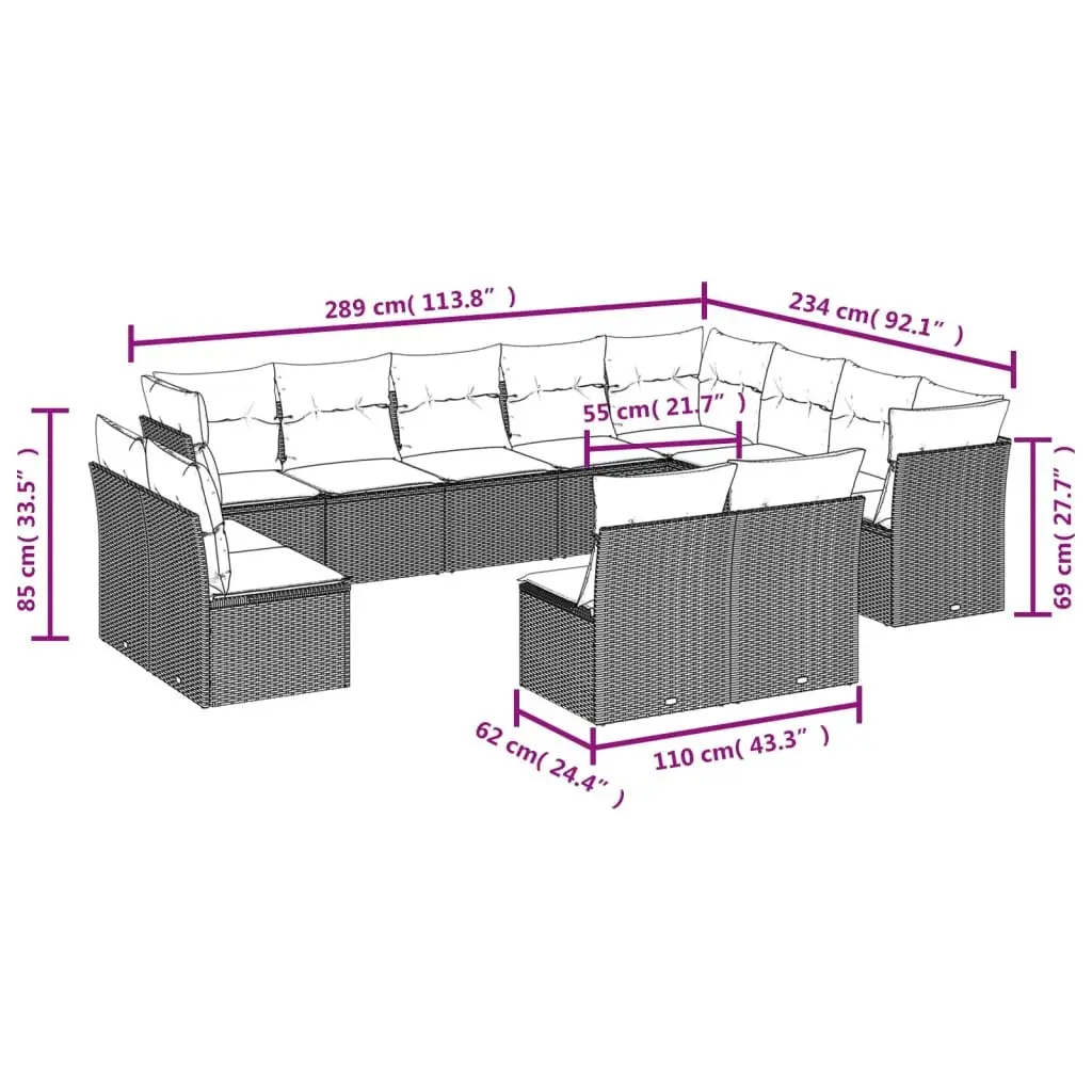 Garden Sofa Set 12 Piece Outdoor Furniture Patio Beige Poly Rattan Modular