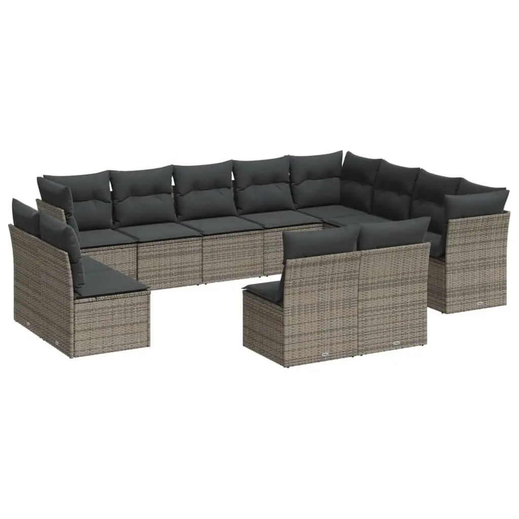 Garden Sofa Set 12 Piece Outdoor Furniture Patio Grey Poly Rattan with Cushions