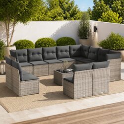 13 Piece Garden Sofa Set Grey Outdoor Furniture Rattan Patio Sectional with