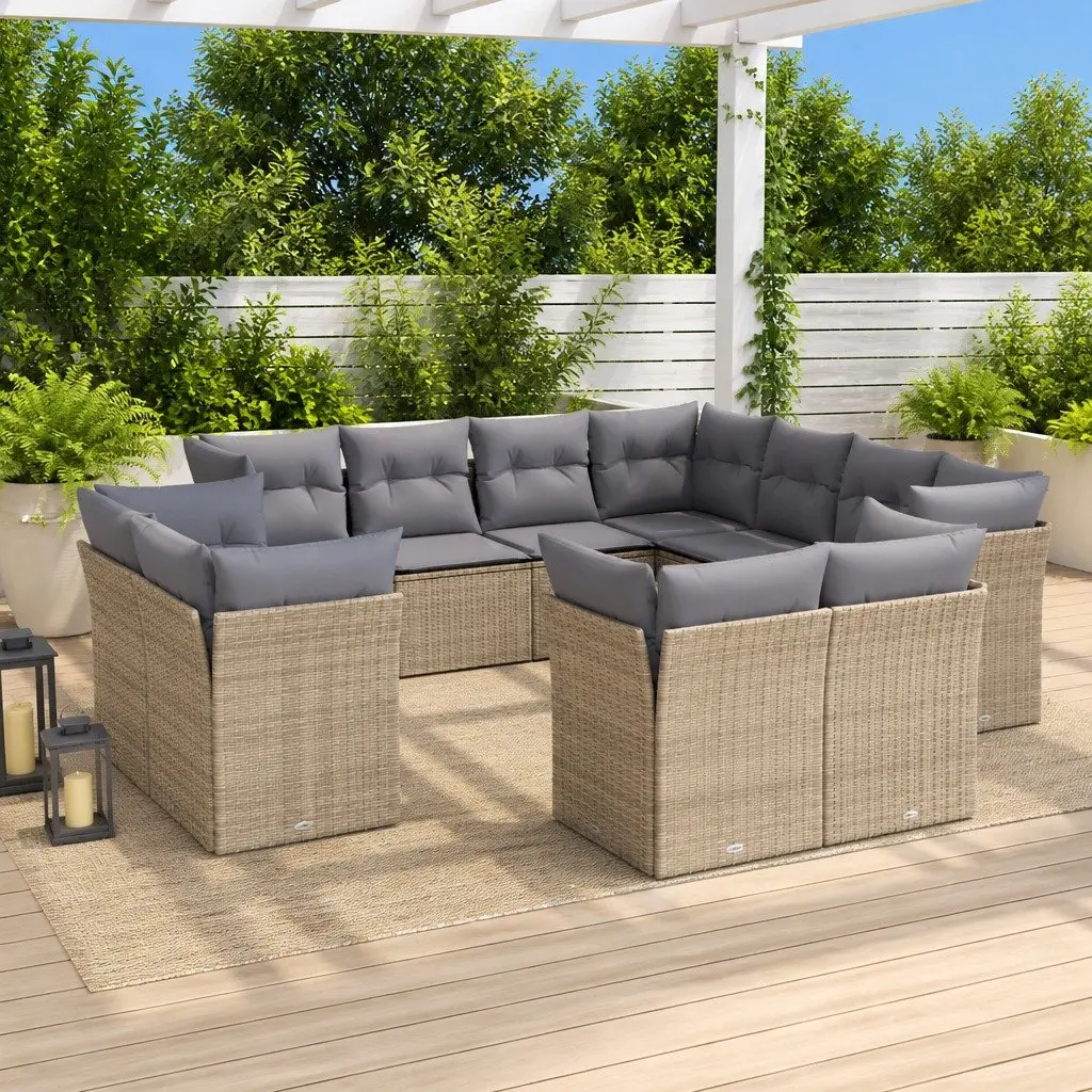 Garden Sofa Set 11 Piece Outdoor Furniture Patio Beige Poly Rattan Modular