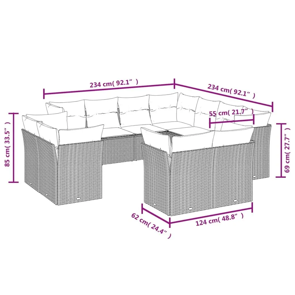 Garden Sofa Set 11 Piece Outdoor Furniture Patio Beige Poly Rattan Modular