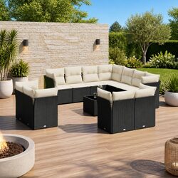 Garden Sofa Set 12 Piece Outdoor Furniture Black Poly Rattan Modular Patio