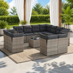 Garden Sofa Set 12 Piece Outdoor Furniture Patio Grey Poly Rattan with Cushions
