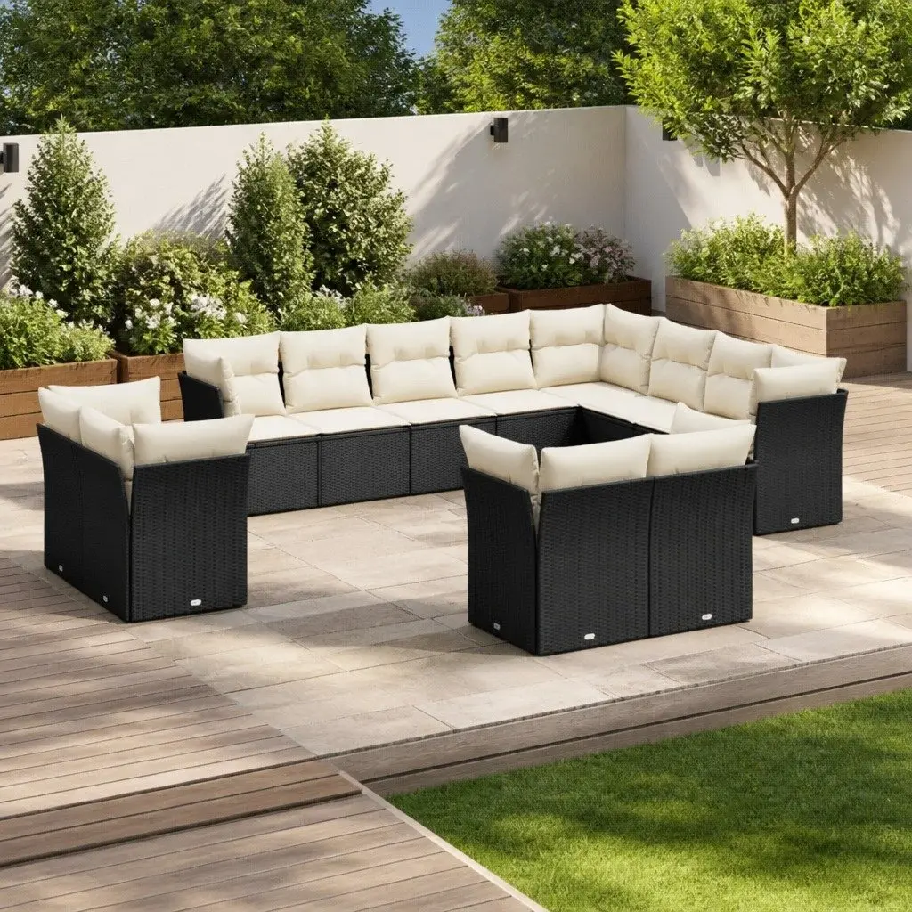 Garden Sofa Set 12 Piece Outdoor Furniture Patio Black Poly Rattan Modular