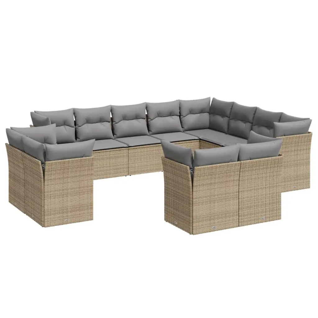 Outdoor Garden Sofa Set 12 Piece Modular Patio Furniture Poly Rattan Beige