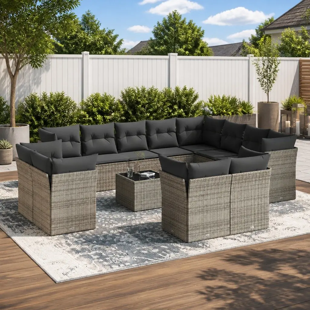 Garden Sofa Set 13 Piece Outdoor Furniture Grey Poly Rattan Patio Seating With
