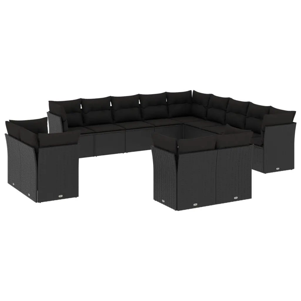 Garden Sofa Set 13 Piece Outdoor Furniture Black Poly Rattan Modular Patio