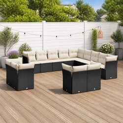 Outdoor Garden Sofa Set 13 Piece Black Poly Rattan Patio Furniture with Cushions