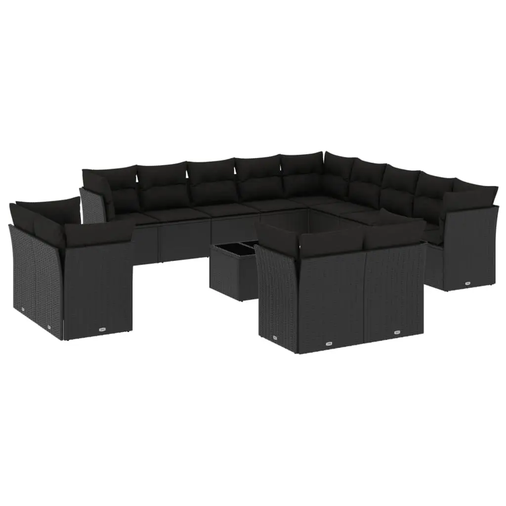 Garden Sofa Set 14 Piece Outdoor Furniture Black Poly Rattan Modular Patio