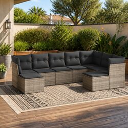 Garden Sofa Set 9 Piece Outdoor Furniture Patio Seating Grey Poly Rattan Modular