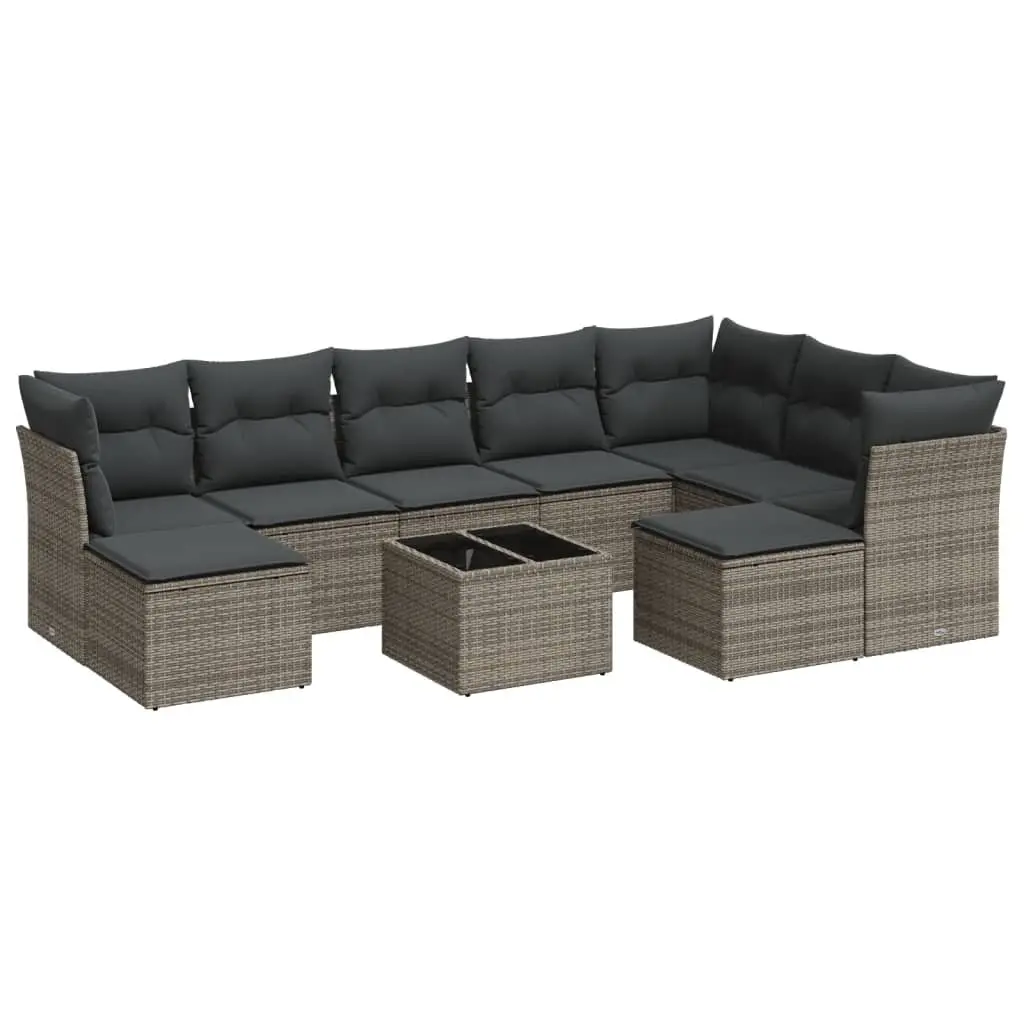 Garden Sofa Set Grey Poly Rattan 10 Piece Outdoor Furniture Patio Seating