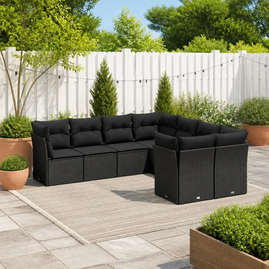 Garden Sofa Set 8 Piece Outdoor Furniture Patio Black Poly Rattan Modular