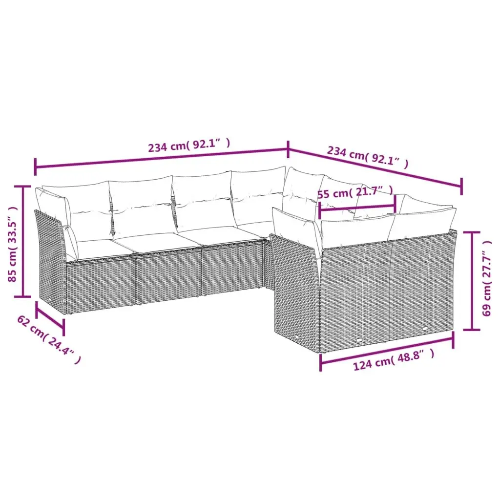 Garden Sofa Set 8 Piece Outdoor Furniture Patio Black Poly Rattan Modular