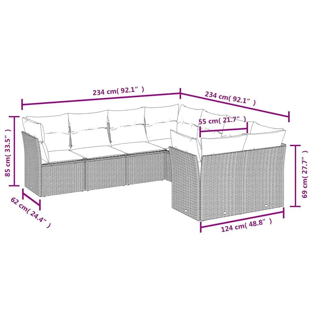 Garden Sofa Set 8 Piece Black Poly Rattan Modular Outdoor Furniture with Storage