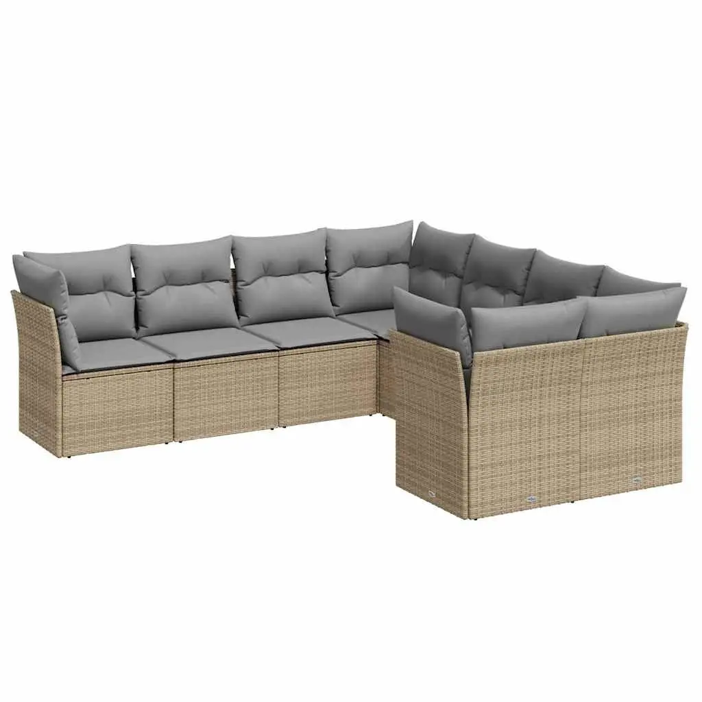 Beige Modular Outdoor Patio Furniture 8 Piece Poly Rattan Garden Sofa Set