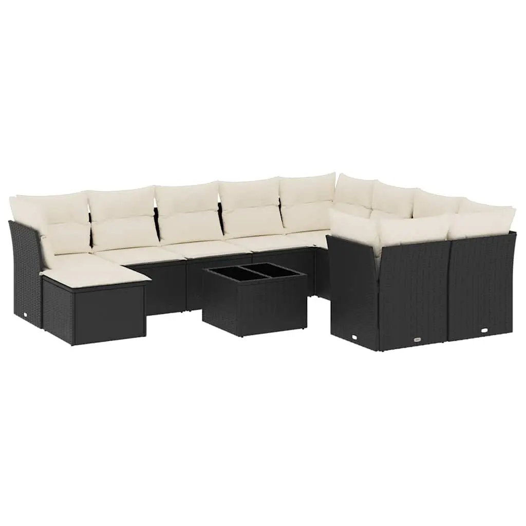 Garden Sofa Set 11 Piece Outdoor Furniture Patio Sectional Black Poly Rattan