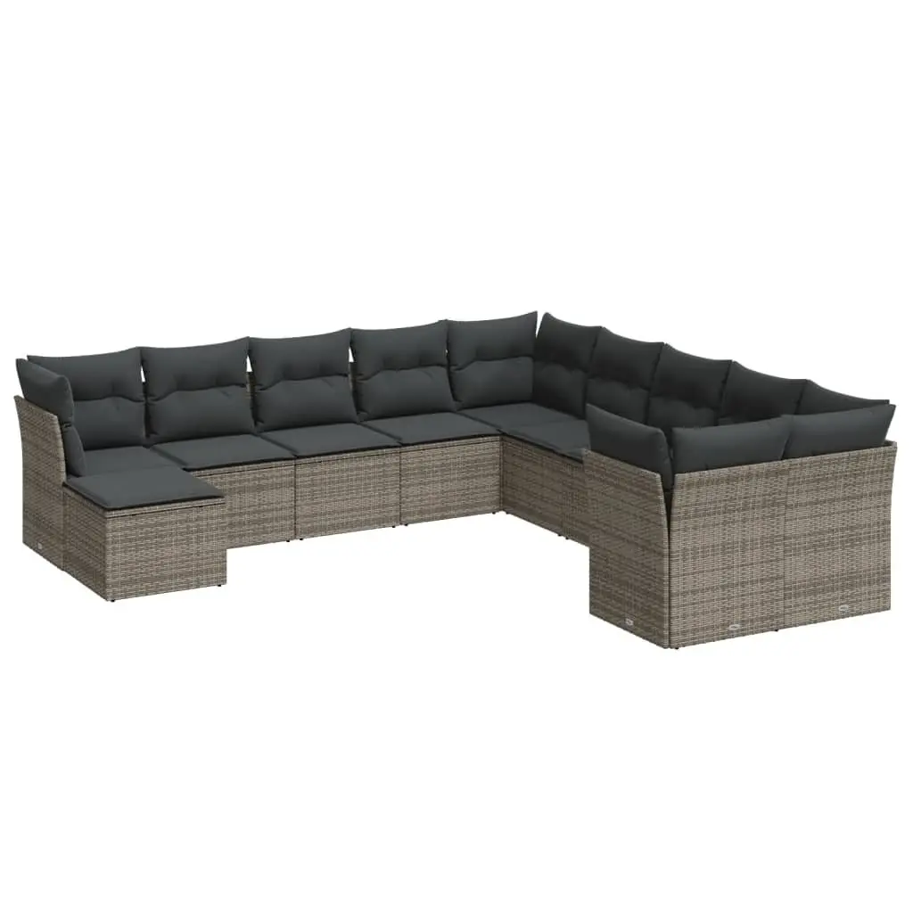 Modular Garden Sofa Set 11 Piece Grey Poly Rattan Outdoor Furniture