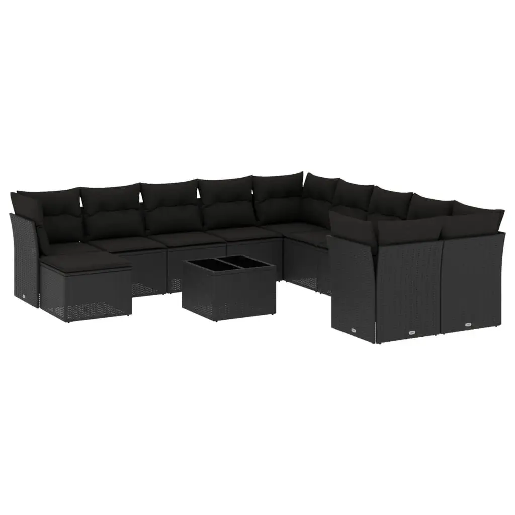 Garden Sofa Set 12 Piece Outdoor Patio Furniture Black Poly Rattan with Cushions