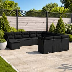 Garden Sofa Set 12 Piece Outdoor Furniture Black Poly Rattan Modular Patio