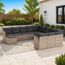 Garden Sofa Set 12 Piece Outdoor Furniture Grey Rattan Patio Seating with