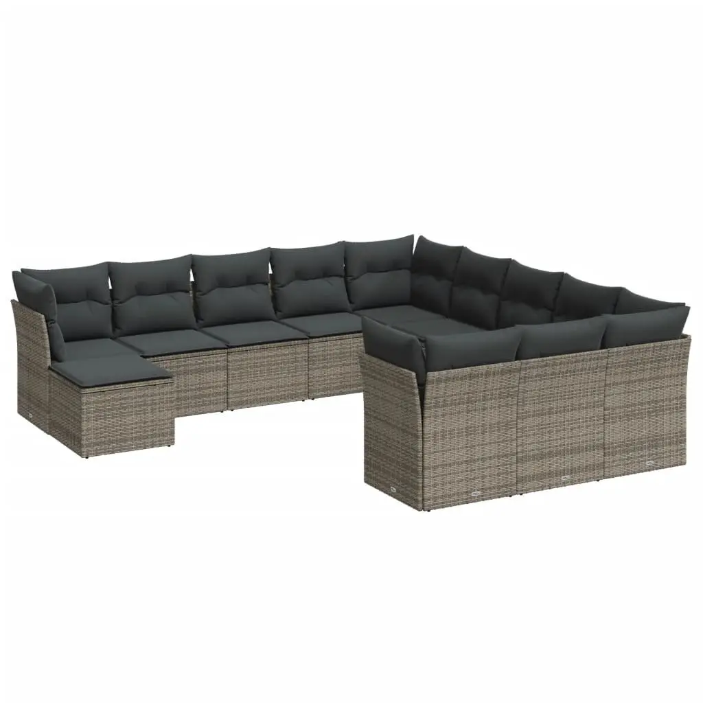 Outdoor Furniture 12 Piece Grey Rattan Garden Sofa Set with Cushions and Storage Compartments for Patio and Terrace Seating