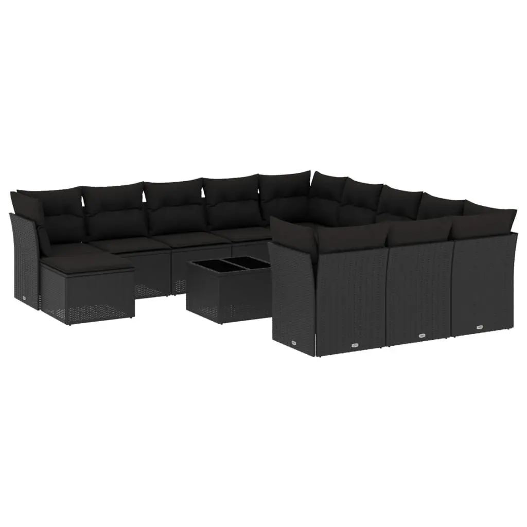 Garden Sofa Set 13 Piece Outdoor Furniture Black Poly Rattan Modular Patio