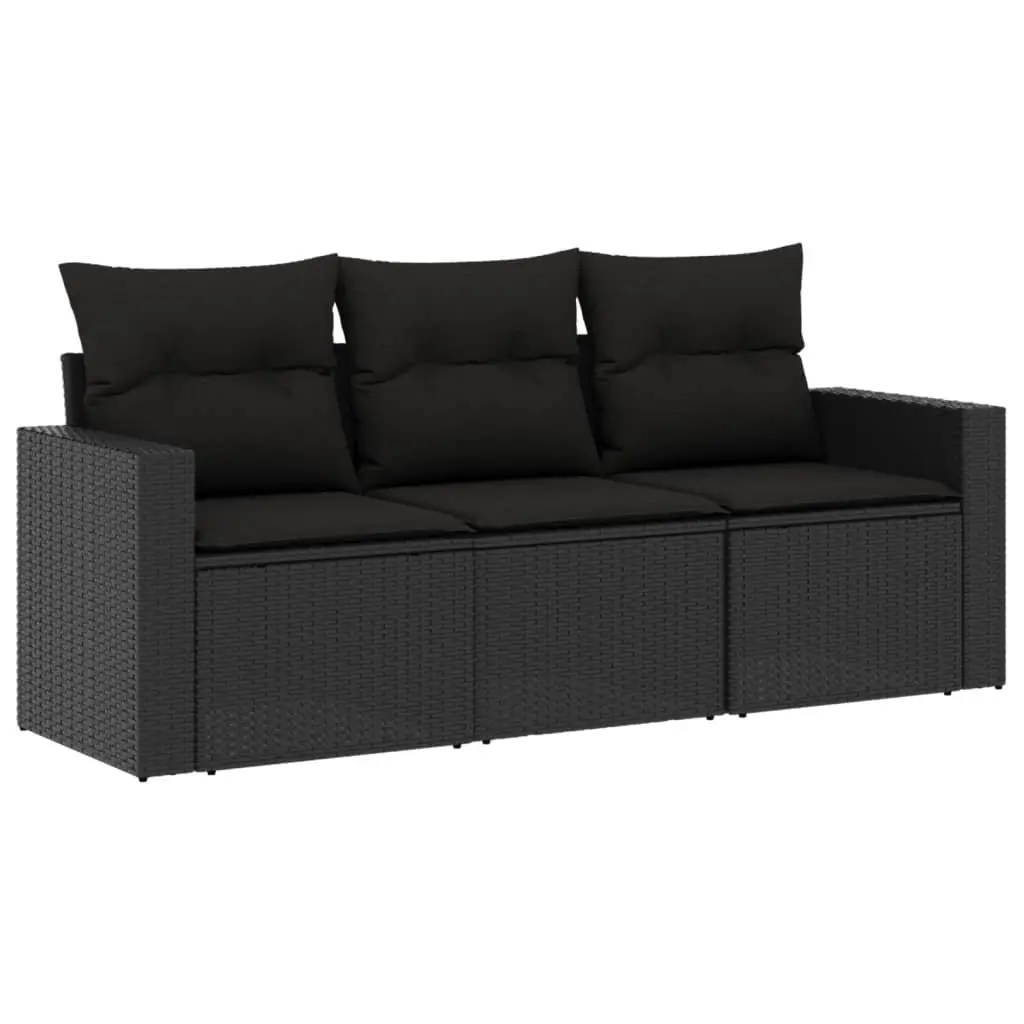 3 Piece Outdoor Garden Sectional Sofa Set with Storage Cushions Black Rattan