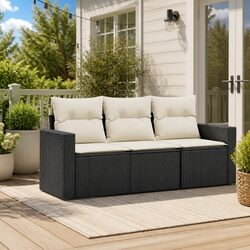 Outdoor Sectional Sofa Set 3 Piece Black Poly Rattan Garden Furniture with