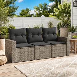 3 Piece Outdoor Garden Sofa Set Grey Poly Rattan Patio Sectional with Storage