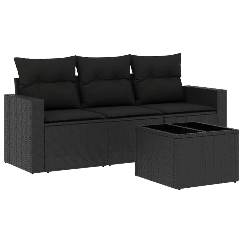 Outdoor Sectional Sofa Set 4 Piece Black Poly Rattan Garden Furniture with