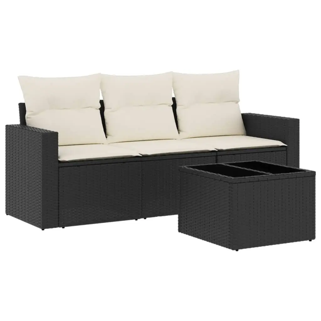 Outdoor Garden Sectional Sofa Set 4 Piece with Storage Cushions Black Rattan
