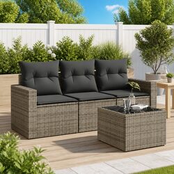 4 Piece Outdoor Garden Sofa Set Grey Poly Rattan Patio Sectional Furniture
