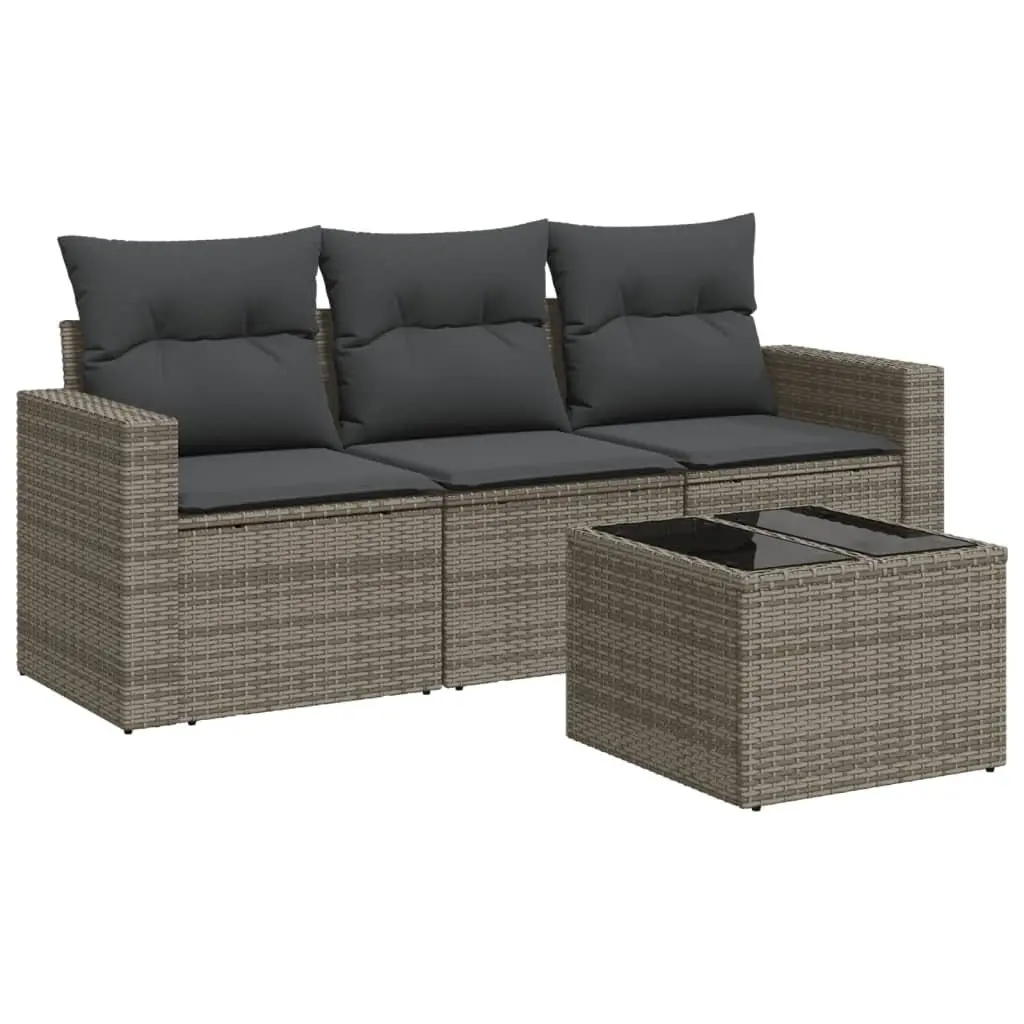 4 Piece Outdoor Garden Sofa Set Grey Poly Rattan Patio Sectional Furniture