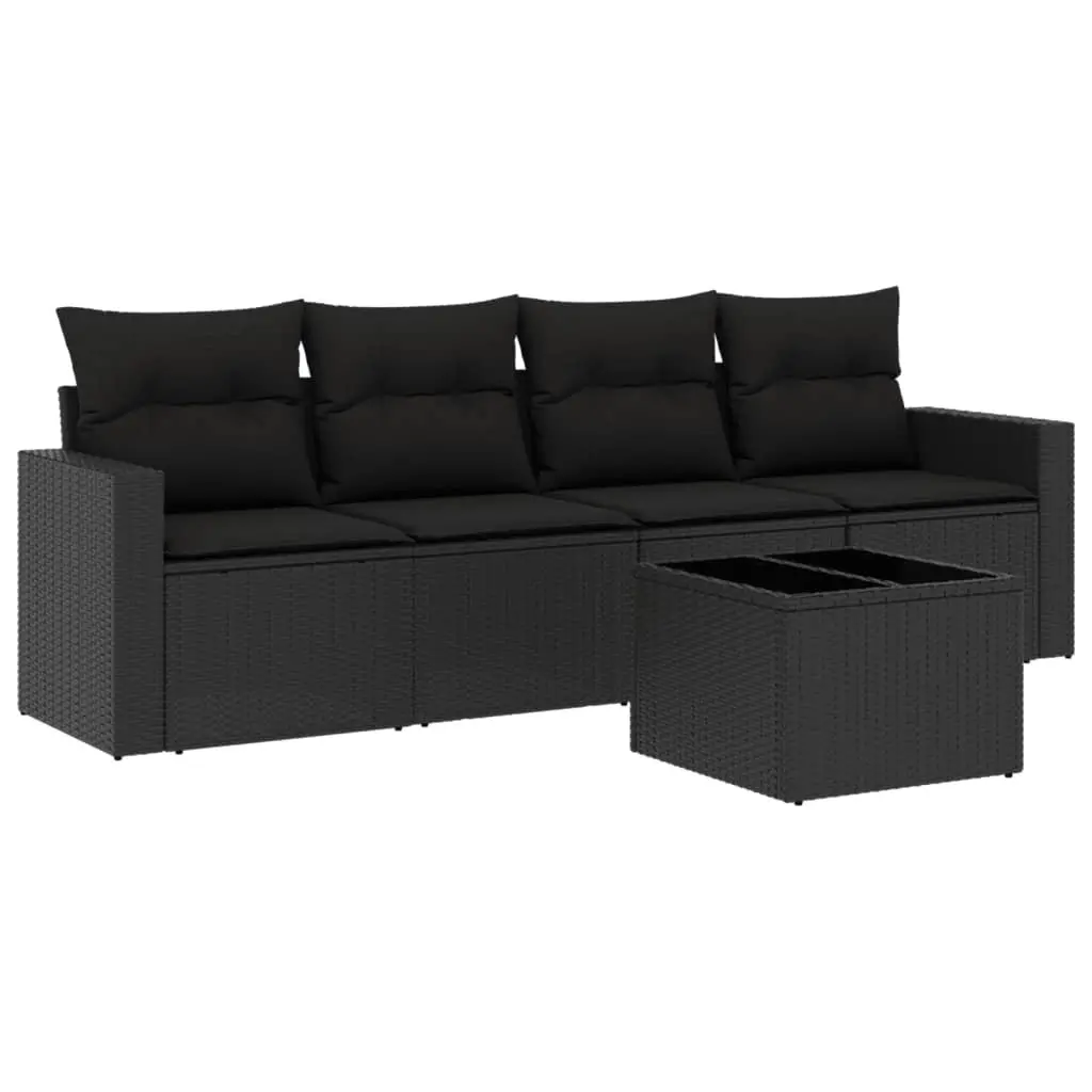 5 Piece Outdoor Sectional Sofa Set Black PE Rattan Modular Garden Furniture