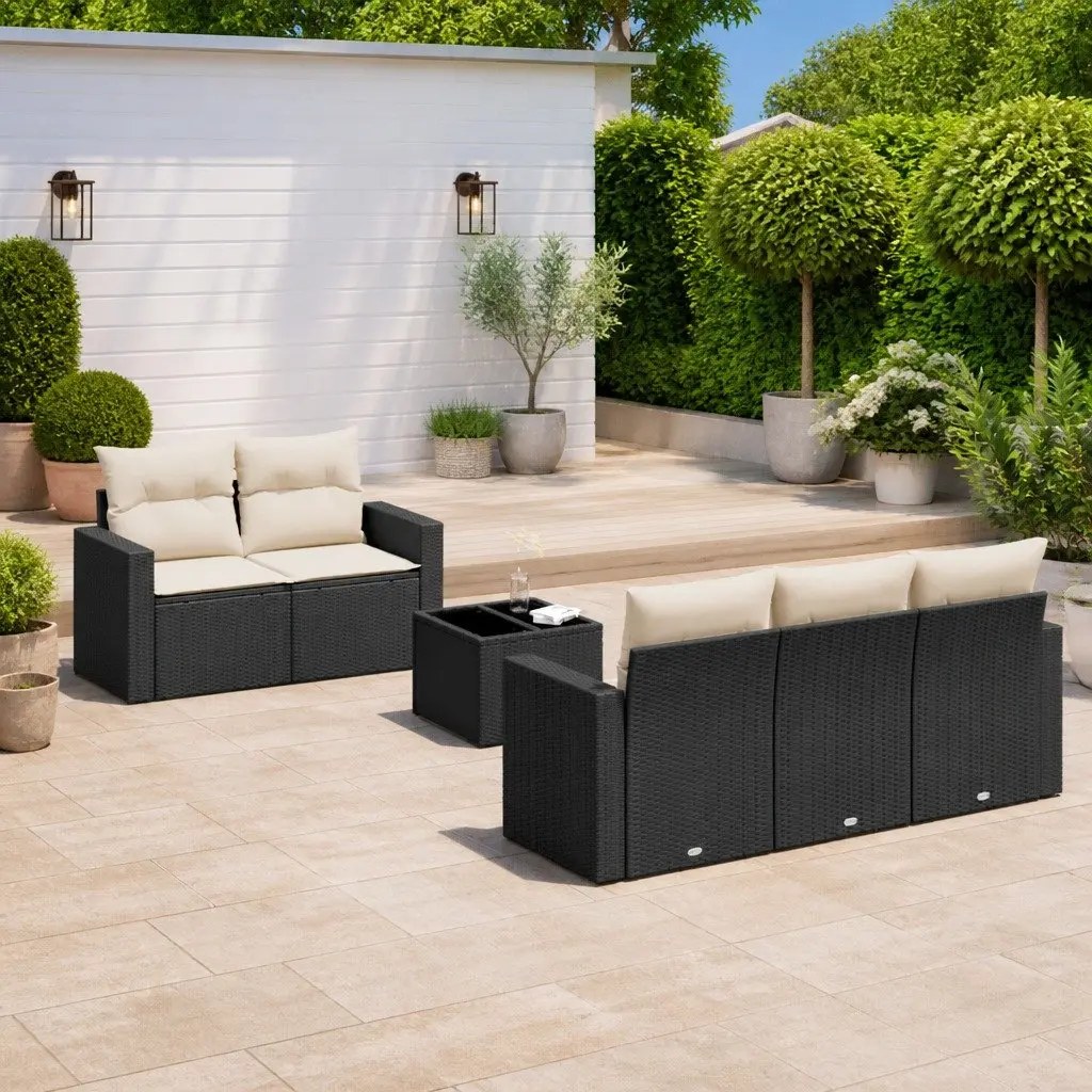 Outdoor Sectional Sofa Set Modular Black PE Poly Rattan 6 Piece Garden Furniture