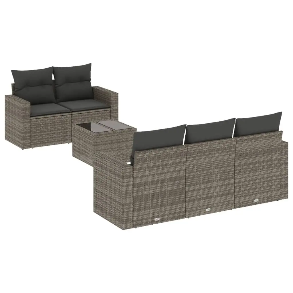 6 Piece Modular Garden Sofa Set with Storage Grey Rattan Outdoor Sectional