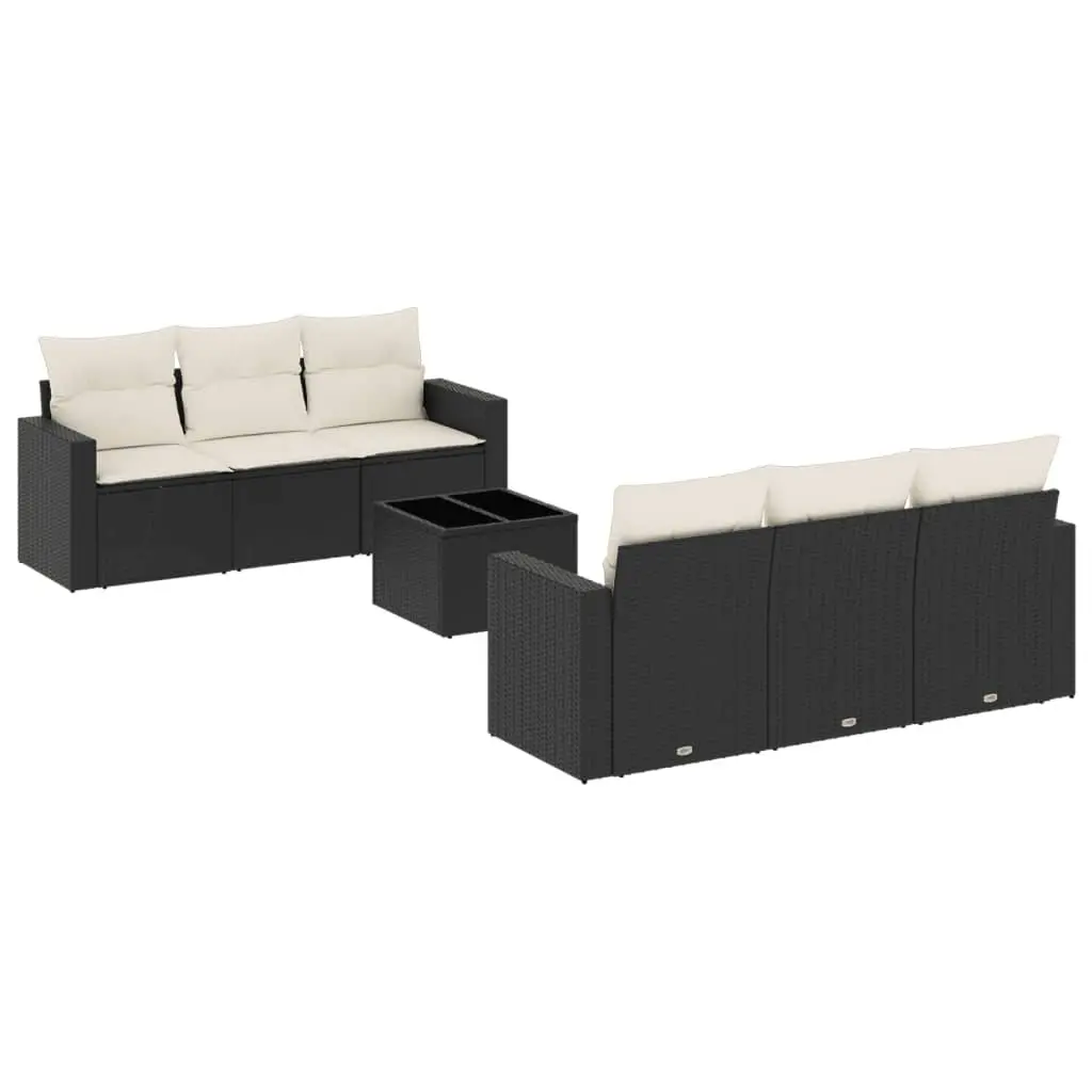 Outdoor Sectional Sofa Set 7 Piece Black Poly Rattan Garden Furniture with