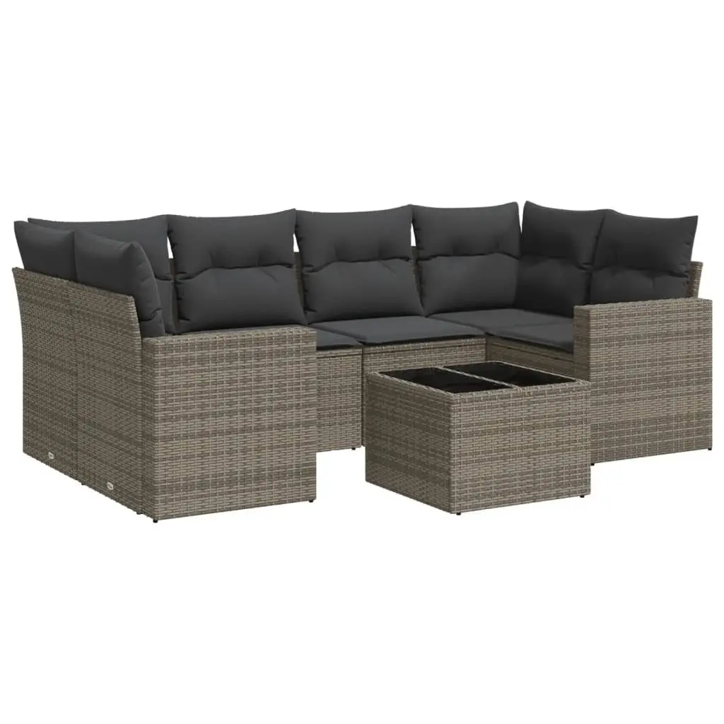 Outdoor Sectional Sofa Set Grey Modular 7 Piece with Cushions Storage Compartment and Tempered Glass Table