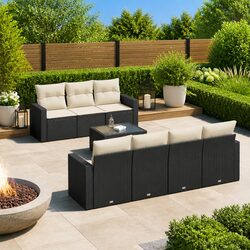 8 Piece Garden Sofa Set Black Outdoor Sectional Patio Furniture with Cushions