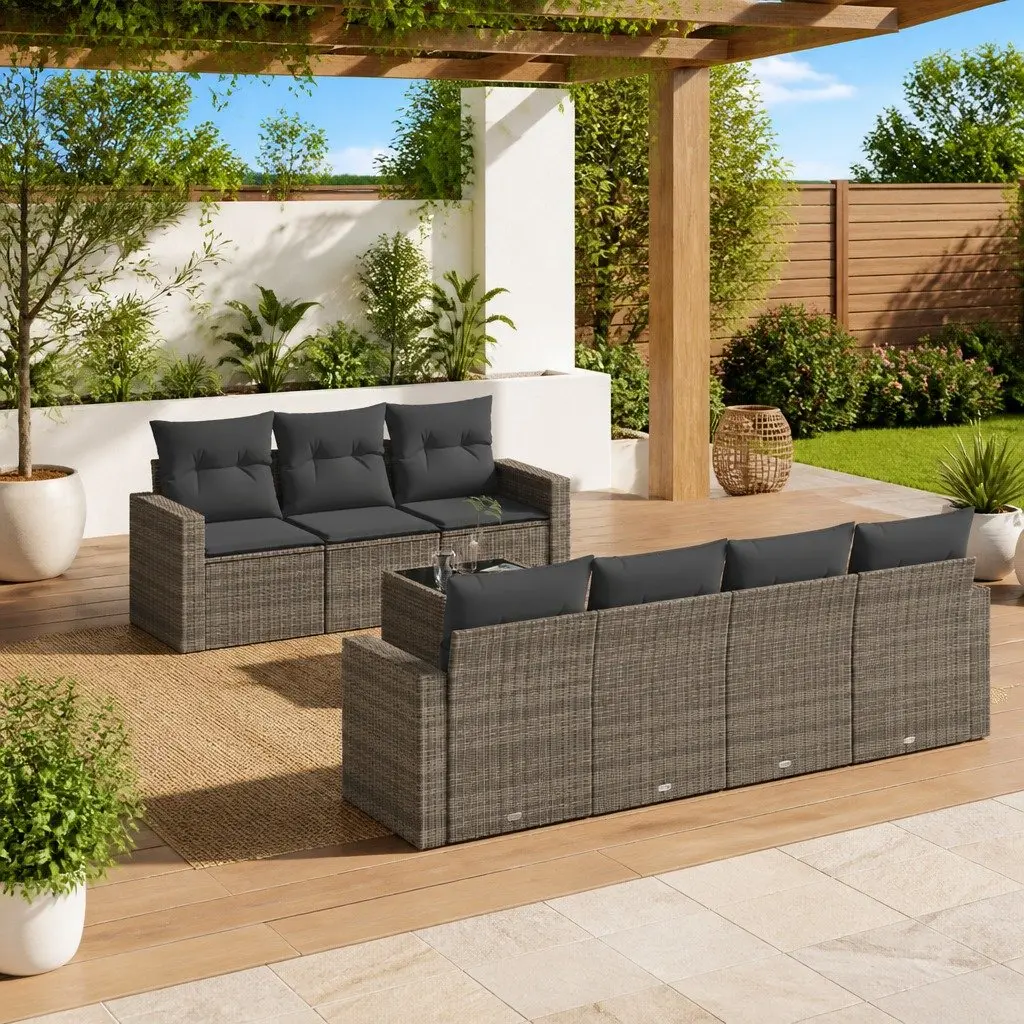 8 Piece Garden Sofa Set Outdoor Sectional Furniture Grey Poly Rattan Cushions