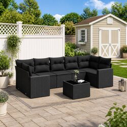 Outdoor Sectional Sofa Set 8 Piece Black Poly Rattan Garden Furniture with