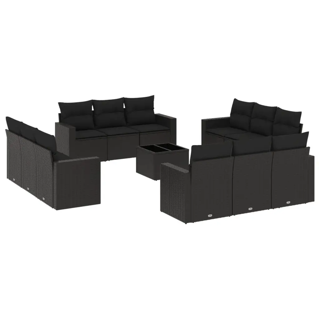 13 Piece Modular Black Outdoor Sectional Sofa Set with Storage Cushions