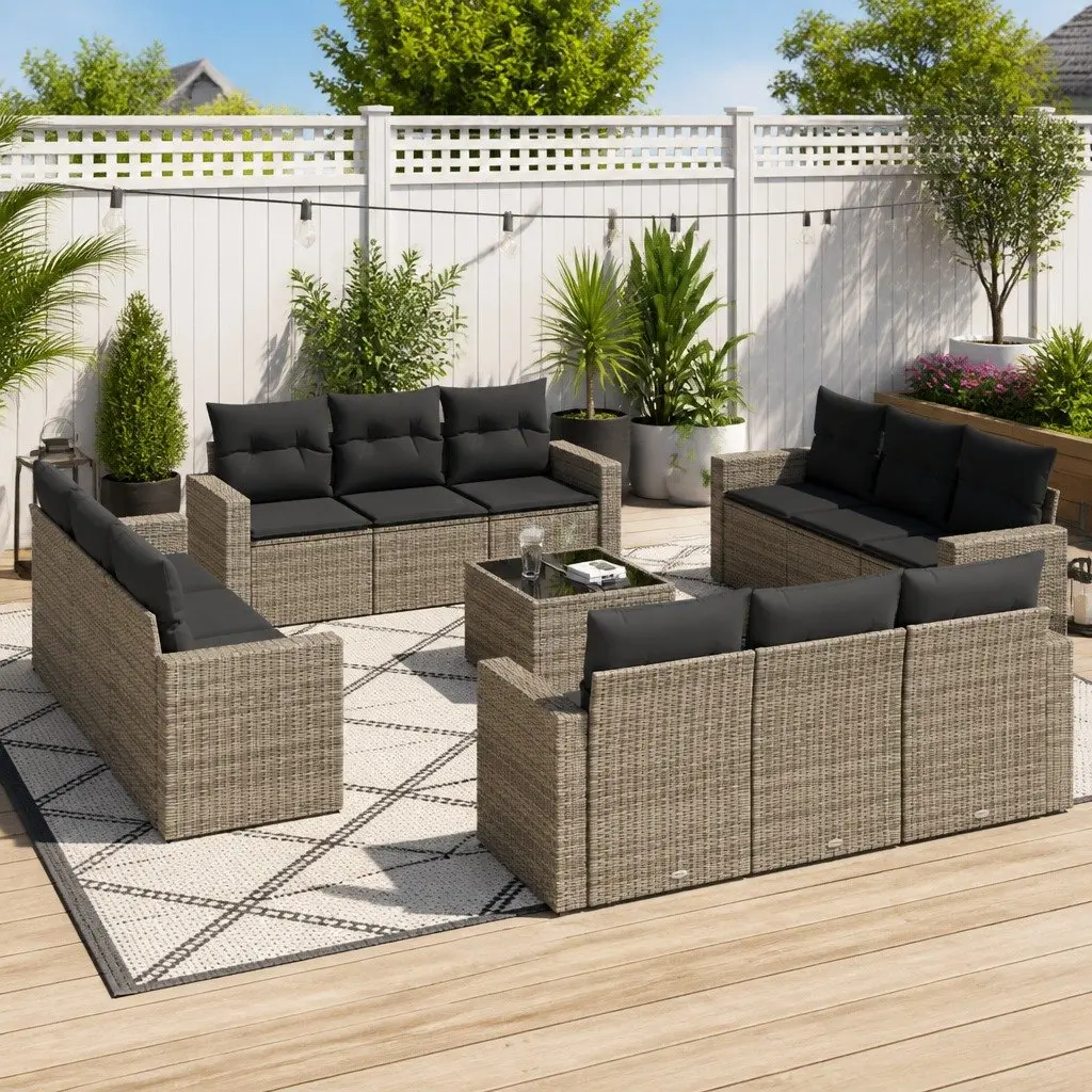 Outdoor Sectional Sofa Set 13 Piece Grey Poly Rattan Garden Furniture Modular