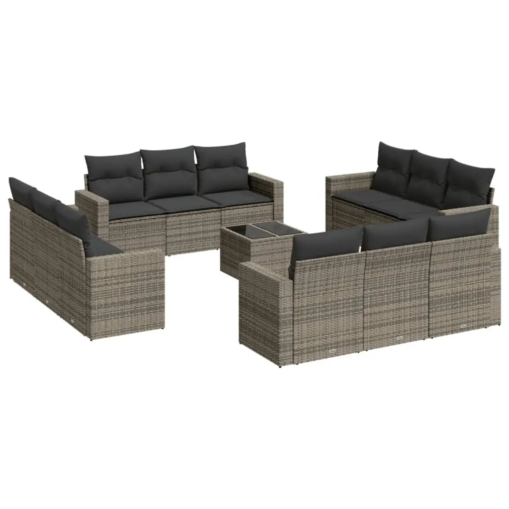 Outdoor Sectional Sofa Set 13 Piece Grey Poly Rattan Garden Furniture Modular