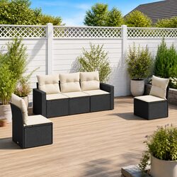 Comfortable 5 Piece Black Rattan Outdoor Sofa Set