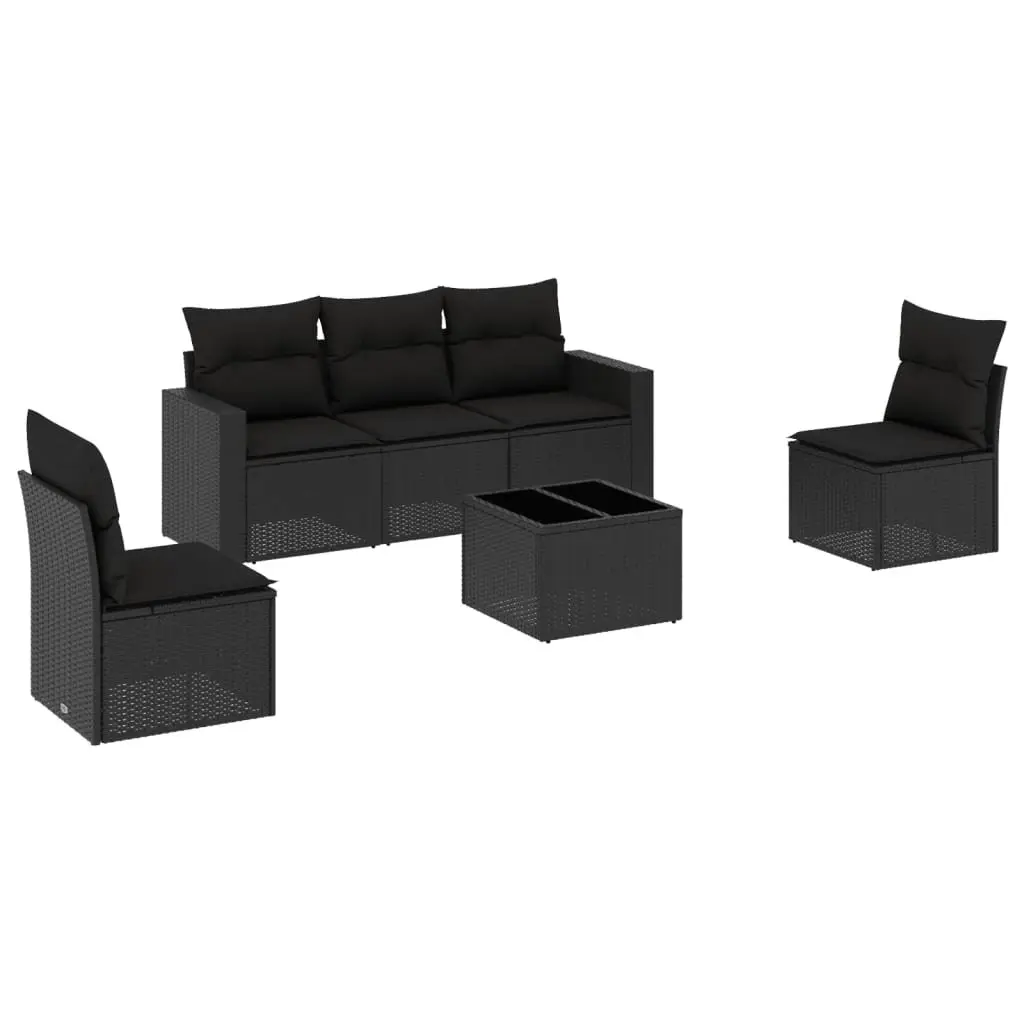 Outdoor Sectional Sofa Set 6 Piece Black Poly Rattan Garden Furniture with